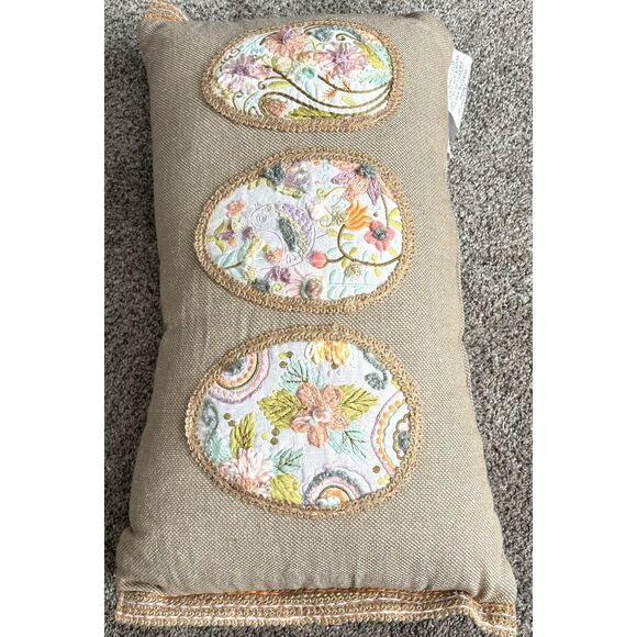 Bed Bath & Beyond Spring,Easter Egg Embroidery Jute Trim Cotton 24" x 12" Pillow - Picture 2 of 6
